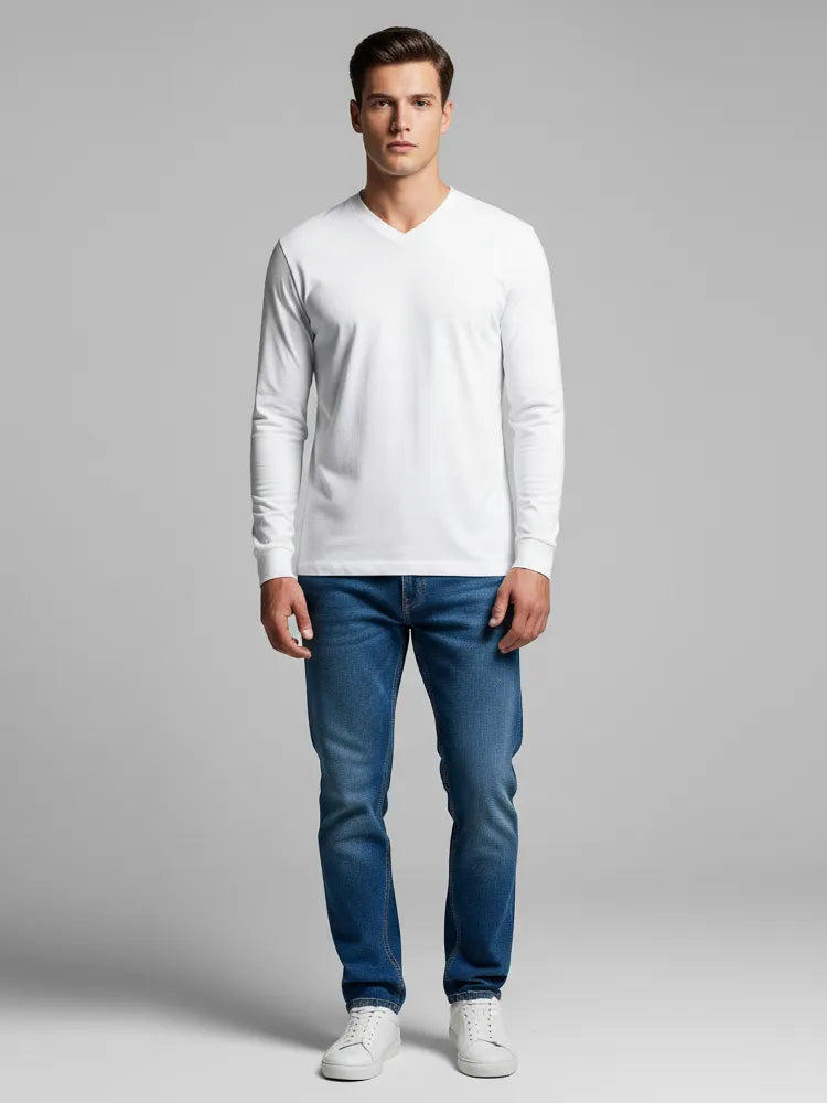 Regular Fit T-Shirt, Long Sleeve, V-Neck