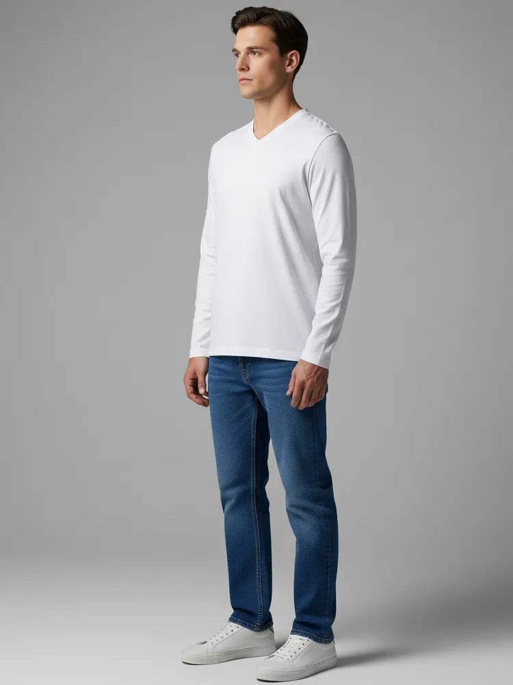 Regular Fit T-Shirt, Long Sleeve, V-Neck